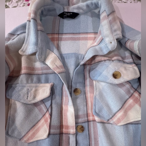 Plaid Button-Up Jacket in Blue and Pink - Picture 2 of 6